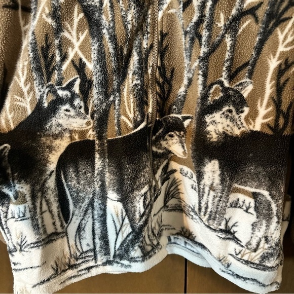 Vintage Women’s Black Wolves Tan Fleece Teddy Zip-Up Jacket Nature Size XL - Picture 4 of 13